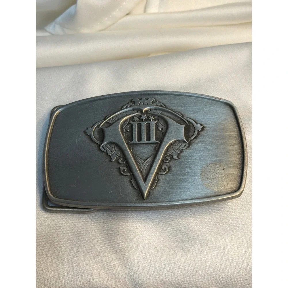 Vintage Pewter Tone Roman Numeral III Stars Crest Belt Buckle Western Gothic